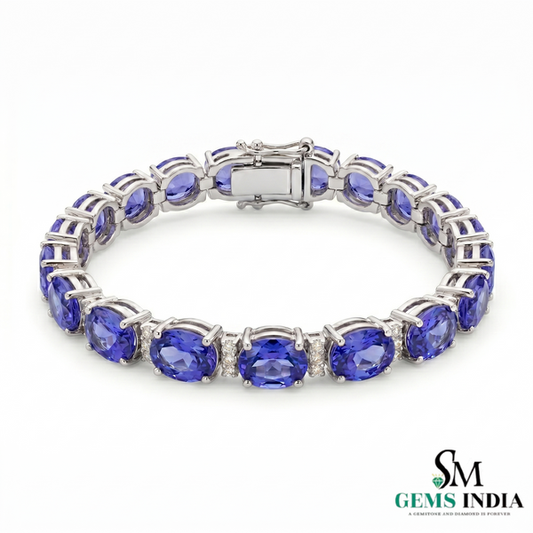 Oval Natural Tanzanite Diamond Tennis Bracelet - December Birthstone Jewelry