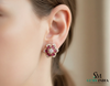 Oval shape Natural Ruby Floral Stud Earrings with Diamond Accents Elegant Gold Jewelry