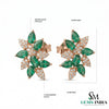 Green Emerald & Diamond Floral Stud Earrings – Elegant Gold Jewelry