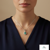 Teardrop Natural Emerald and Diamond Halo Necklace May Birthstone Jewelry Gift