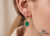 Gold Drop Earrings with Emerald cut Natural Green Stone &amp; Sparkling Halo
