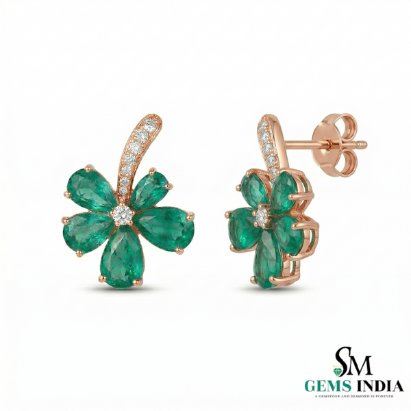 Natural Emerald Pear Cut Floral Earrings – Diamond Center Gold Studs