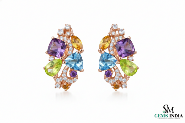 Colorful Cluster Gemstone Huggie Earrings in 14k Gold – Statement Hoops