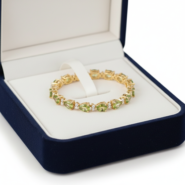 Classic Pear shape Peridot link Bracelet - Luxury Green Gemstone Jewelry
