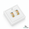 Rainbow Oval shape Multi Gemstone & Diamond Huggie Hoop Earrings