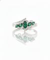 Marquise cut 1.40 carat Natural Emerald and Diamond Leaf Ring in 14k Gold
