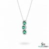 Three-Stone Oval Natural Emerald Halo Diamond Swirl Pendant in 18k Gold emerald gift for her