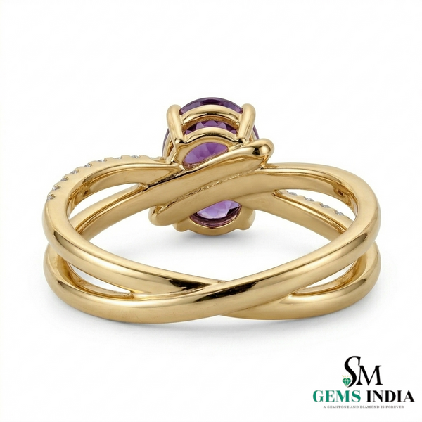 Oval Amethyst Criss Cross Ring in Gold with Diamond Accents