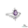 Pear Cut Amethyst & Diamond Crown Ring Luxury Gold Jewelry