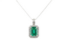 Emerald Cut Natural Emerald and Diamond Halo Pendant in 14K Gold Elegant Birthstone Jewelry