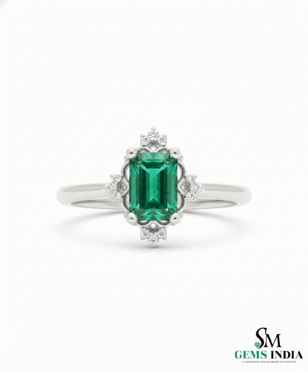 Emerald Cut Natural Emerald May Birthstone Women Engagement Ring 14k Fine Jewelry Gold Ring