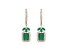 Emerald Cut Natural Emerald Halo Dangle Earrings in 14k Gold Diamond Halo Leaf Design Dangle Earrings