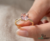 Cushion Cut Peach Morganite Ring with Twisted Diamond Band