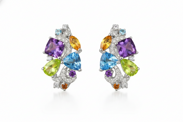 Colorful Cluster Gemstone Huggie Earrings in 14k Gold – Statement Hoops