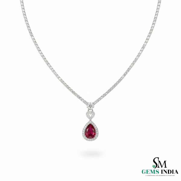 Pear Cut Ruby & Diamond Drop Necklace in 14k and 18k Gold