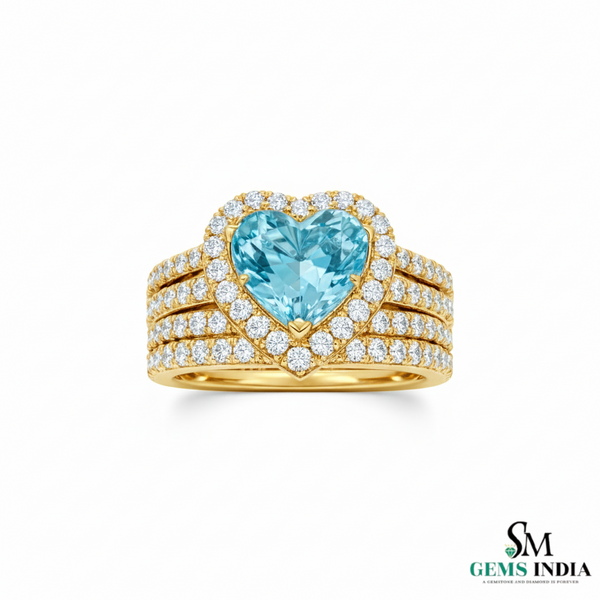 Natural Aquamarine Heart Diamond Ring for Women - Engagement Ring