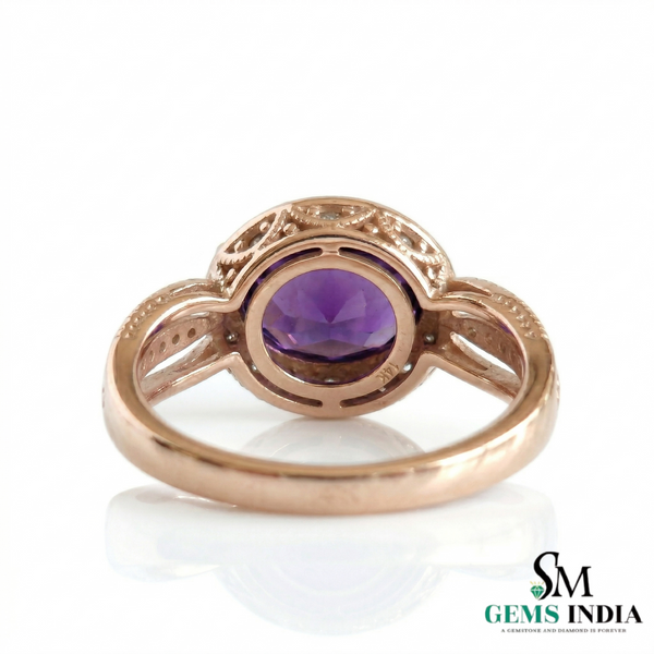 Elegant Oval Cut Amethyst Ring with Milgrain Diamond Halo