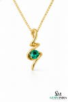 Natural Emerald Round Stone Curved Twist Pendant - Green Gemstone Jewelry