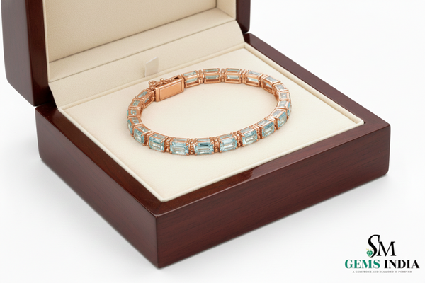 Emerald Cut Aquamarine Tennis Bracelet - Timeless Elegance Design