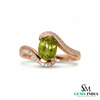 Oval Green Peridot Twist Ring with Diamond Accents - Peridot engagement ring