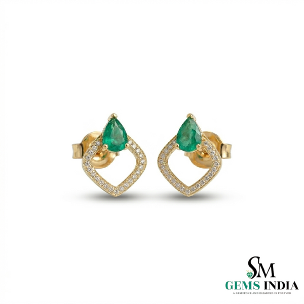 Luxury Pear Shape Emerald & Diamond Stud Earrings for Women