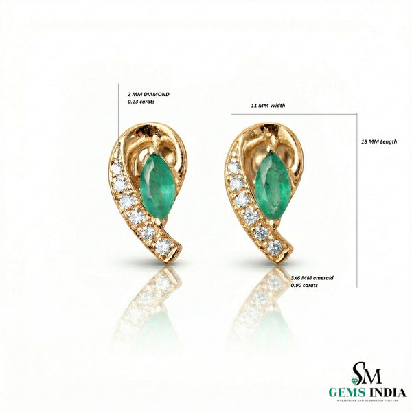 Marquise Cut Emerald & Diamond Swirl Stud Earrings