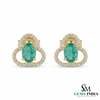 Elegant Oval Emerald and Diamond Clover Stud Earrings – Fine Gold Jewelry