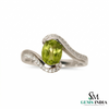 Oval Green Peridot Twist Ring with Diamond Accents - Peridot engagement ring