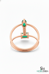 Pear & Emerald Cut Emerald Open Ring with Diamond Bar