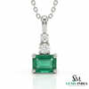 Emerald Cut Green Emerald Pendant with Double Round Diamond Accent