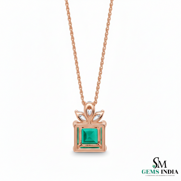 Emerald Cut Green Emerald Pendant with Diamond Cluster Bail Pendant