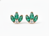 Marquise shape Natural EmeraldDiamond Floral Stud Earrings – 14K Gold