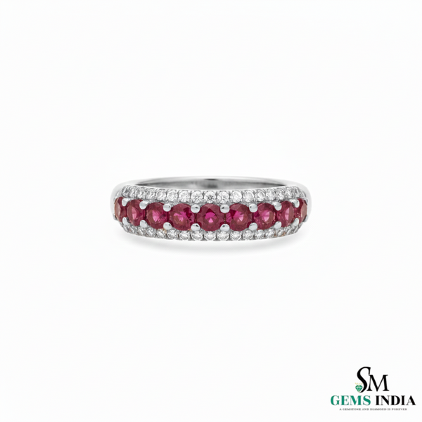Luxury Round Natural Ruby Diamond Eternity Band for Women Eternity Ring for Her