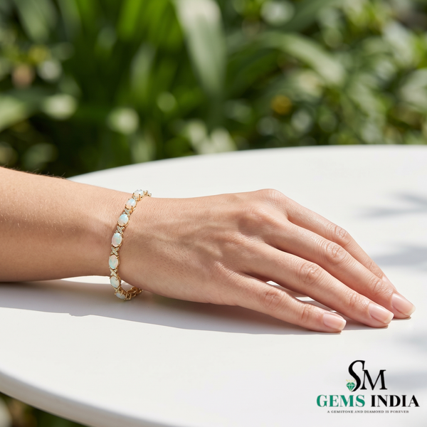 Natural Ethiopian Opal Tennis Bracelet with Diamond Infinity Links