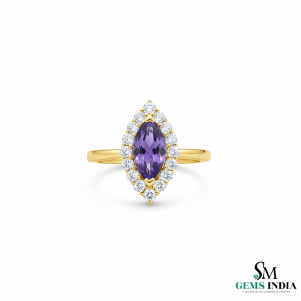 Natural Marquise Cut Tanzanite Ring with Diamonds – Fine Gold Jewelry