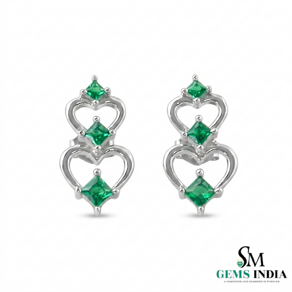 Princess Cut Emerald Heart Earrings in Gold – Romantic Jewelry