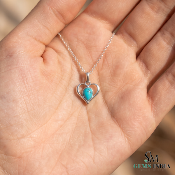 Romantic Pear Turquoise Heart Pendant - – Elegant Fine Jewelry For Women