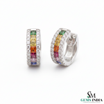 Elegant Rainbow Gemstone Hoops Princess Cut Multicolor Gemstone Earrings