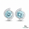 Round Cut Aquamarine & Diamond Stud Earrings