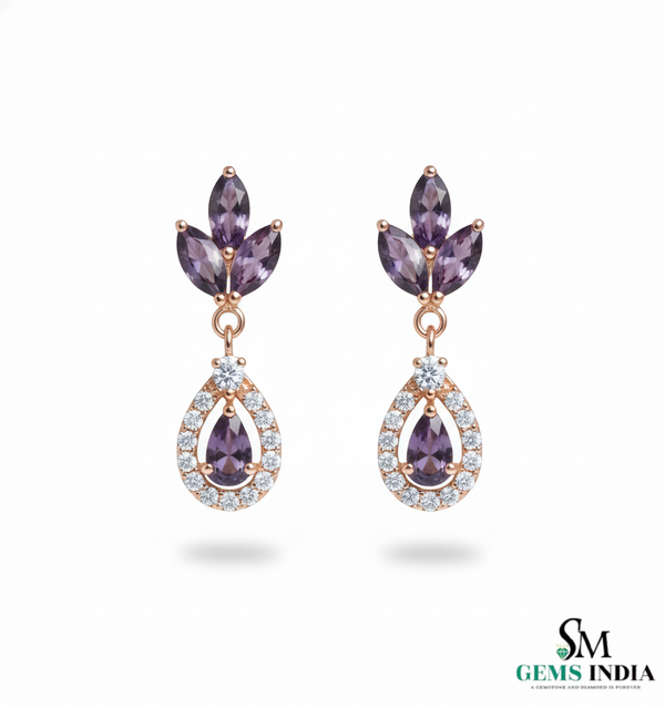 Marquise Cut and Pear Amethyst & Diamond Earrings Anniversary Gift for her