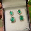 Emerald cut Natural Emerald & Double Drop Halo Earrings in 14K Gold Classic Vintage Dangle Design