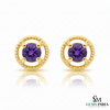 Natural Round Amethyst Gold Stud Earrings with Twisted Rope Setting