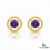Natural Round Amethyst Gold Stud Earrings with Twisted Rope Setting