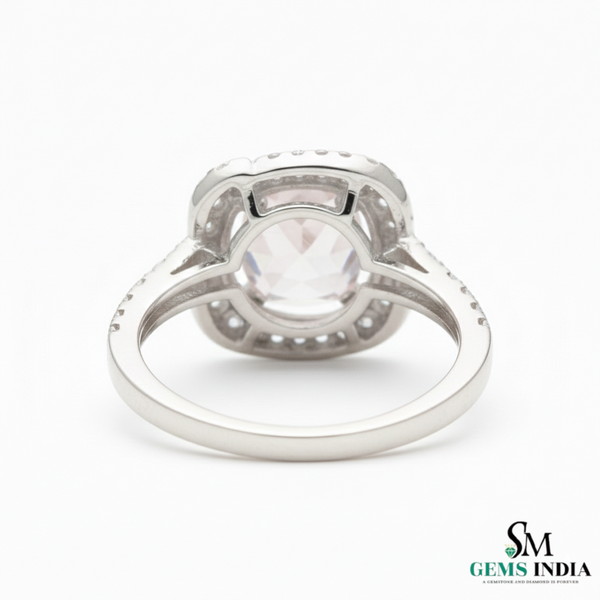 Elegant Cushion Morganite Ring with Diamond Halo - Morganite bridal ring