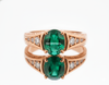 3.20 carat Oval cut Natural Emerald & Diamond Accent Ring with Split Shank Band