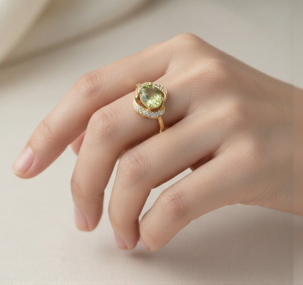 Peridot & Diamond Wave Ring – Elegant Gemstone Statement Ring