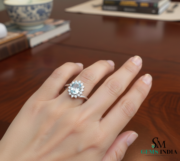 Classic Oval Aquamarine Diamond Engagement Ring