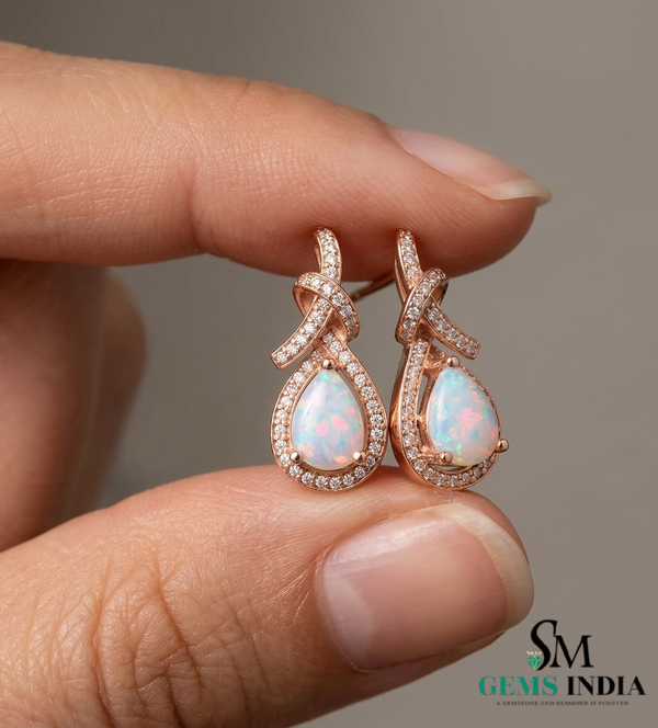 Pear Cut Opal Earrings - October Birthstone Gemstone Earrings