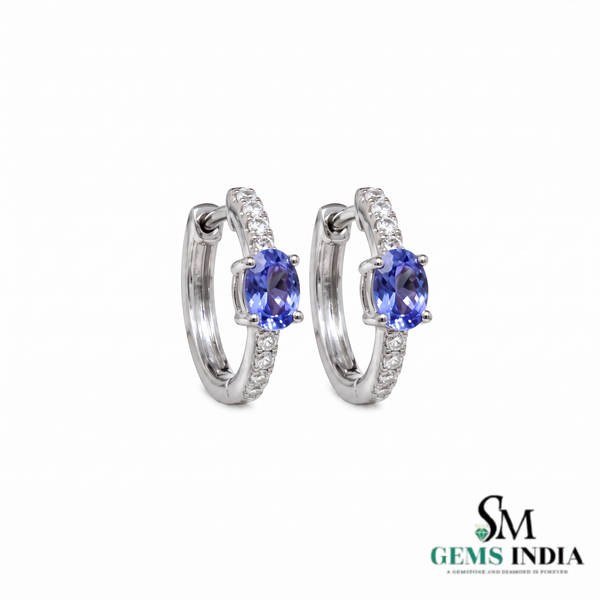 Oval Tanzanite Huggie Hoop Earrings - Fine Jewelry Gift for Women
