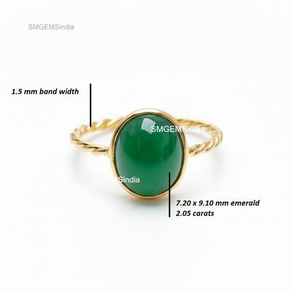 2.40 carat Natural Cabochon Emerald Solitaire 14K Gold Ring Anniversary Wedding Gift Ring